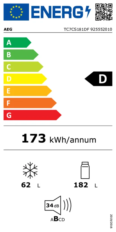AEG TC7CS181DF (leverbaar 04/26) energielabel