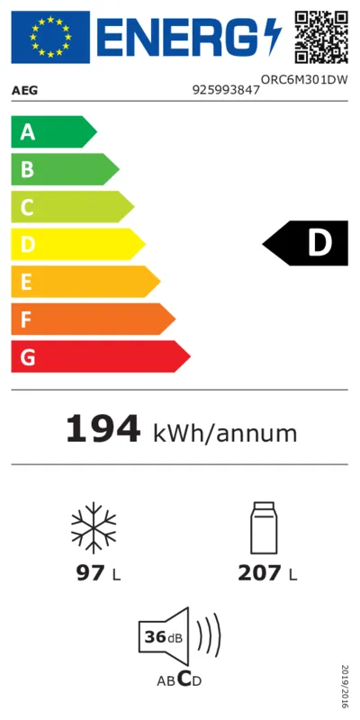 AEG ORC6M301DW energielabel