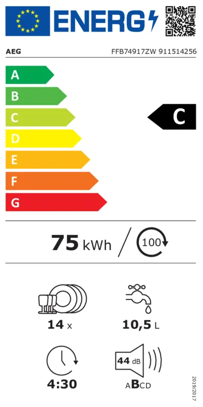 AEG FFB74917ZW energielabel
