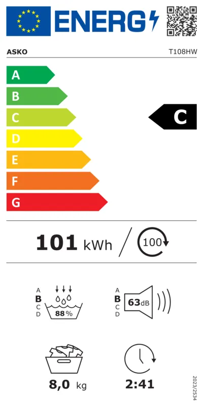 Asko T108HW energielabel