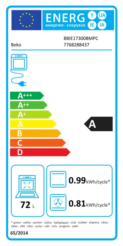 Beko BBIE17300BMPC energielabel