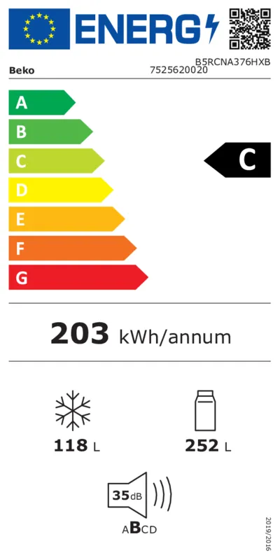 Beko B5RCNA376HXB energielabel