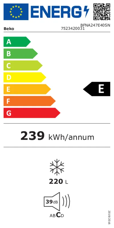 Beko BFNA247E40SN energielabel