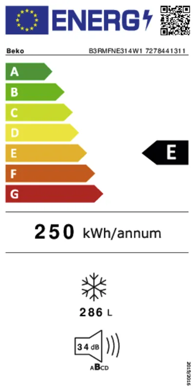 Beko B3RMFNE314W1 energielabel