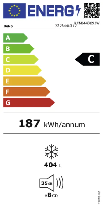 Beko RFNE448E51W energielabel