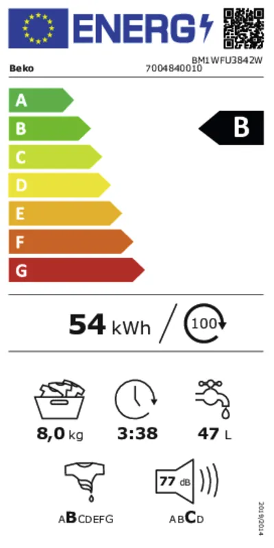 Beko BM1WFU3842W energielabel