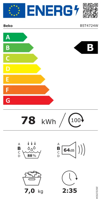 Beko B5T4724W energielabel