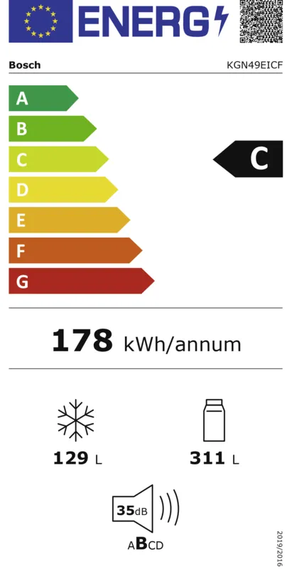 Bosch KGN49EICF Select Line energielabel