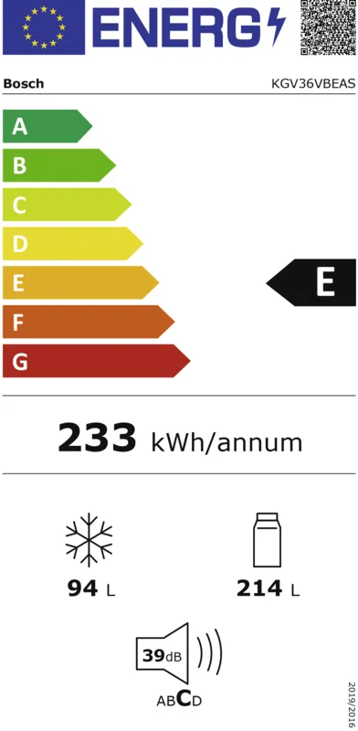 Bosch KGV36VBEAS energielabel