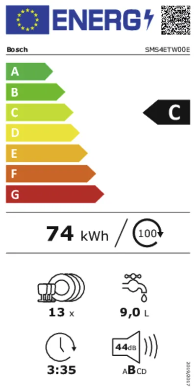 Bosch SMS4ETW00E energielabel