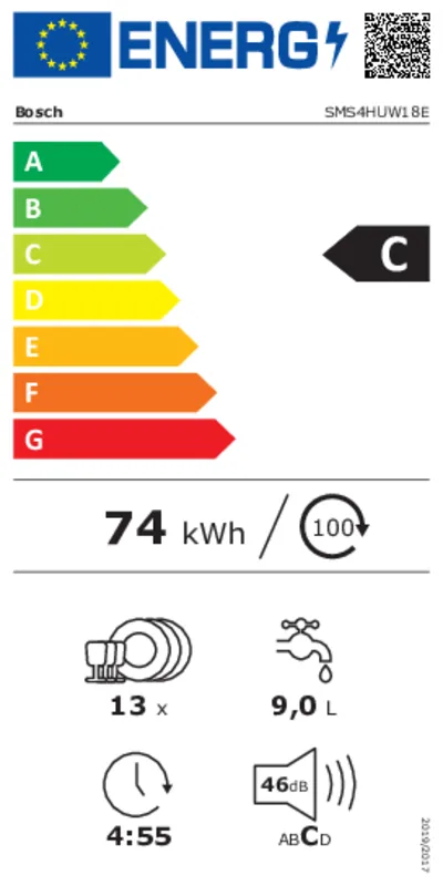 Bosch SMS4HUW18E energielabel