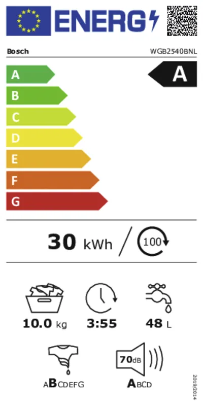 Bosch WGB2540BNL energielabel