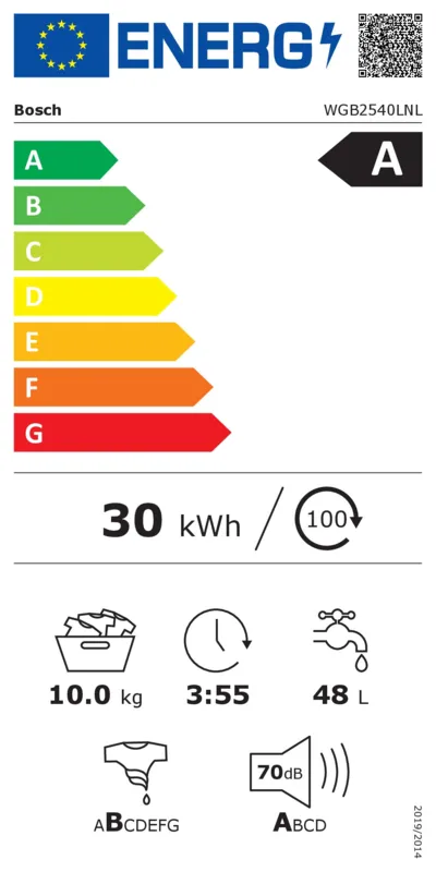 Bosch WGB2540LNL energielabel