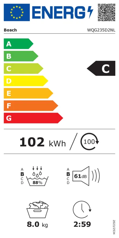 Bosch WQG235D2NL energielabel