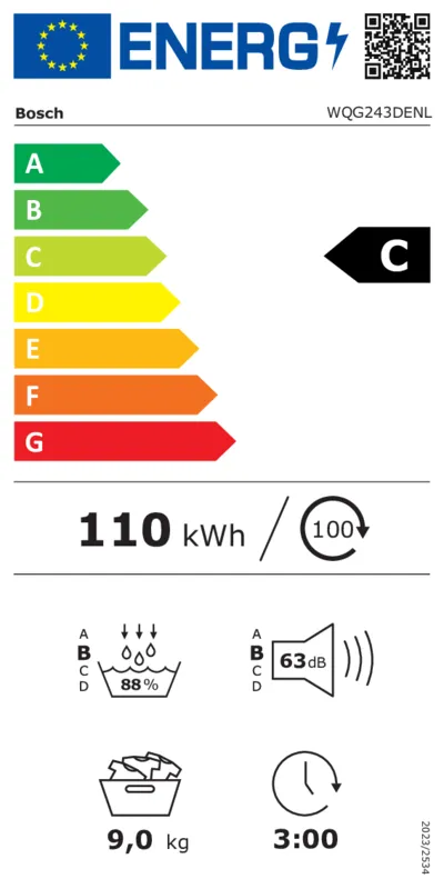 Bosch WQG243DENL energielabel