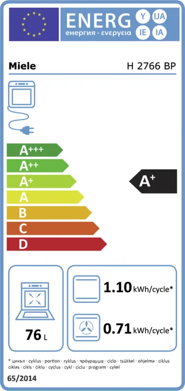 Miele H 2766 BP energielabel