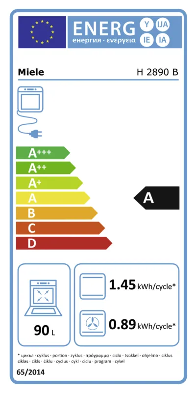 Miele H 2890 B energielabel