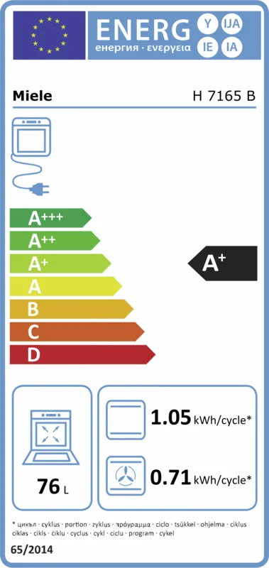 Miele H 7165 B energielabel
