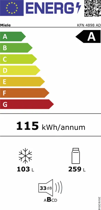 Miele KFN 4898 AD grgr energielabel
