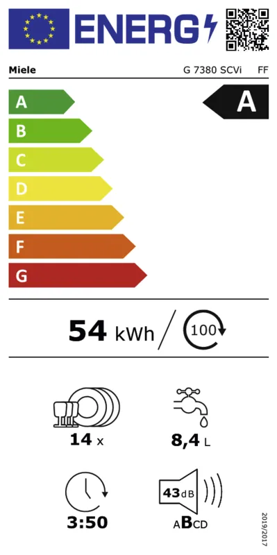 Miele G 7380 SCVi FF energielabel