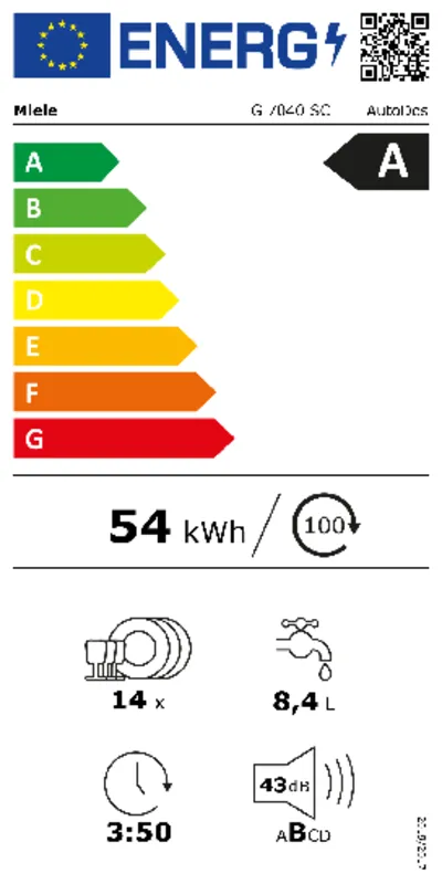 Miele G 7040 SC AutoDos energielabel