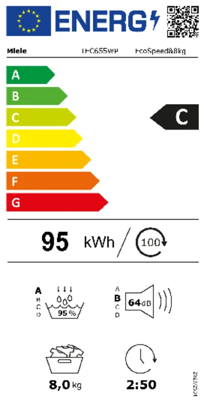 Miele TEC655 WP Excellence EcoSpeed & Wash2Dry energielabel