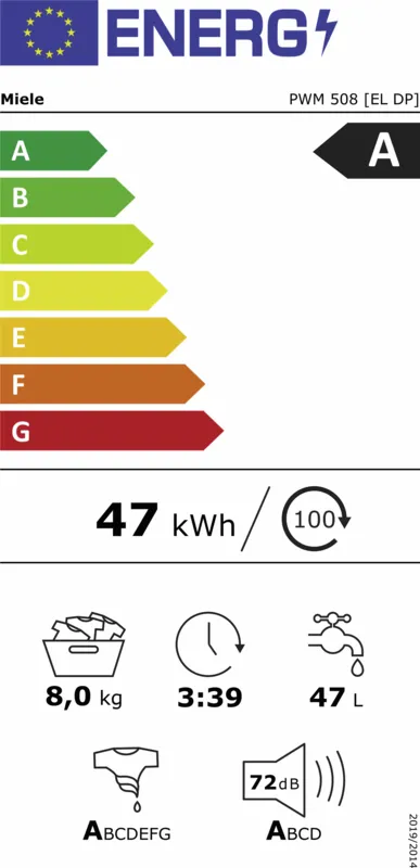 Miele PWM508 DP NL LW energielabel