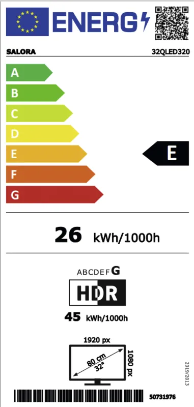 Salora 32QLED320 energielabel