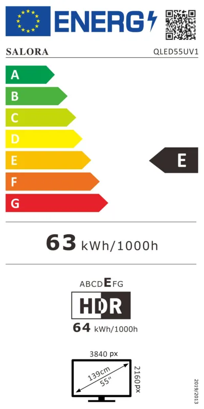 Salora QLED55UV1 energielabel