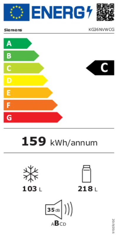 Siemens KG36NVWCG energielabel