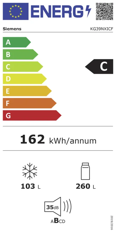 Siemens KG39NXICF energielabel