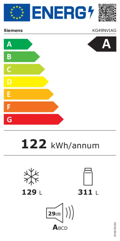 Siemens KG49NVIAG energielabel