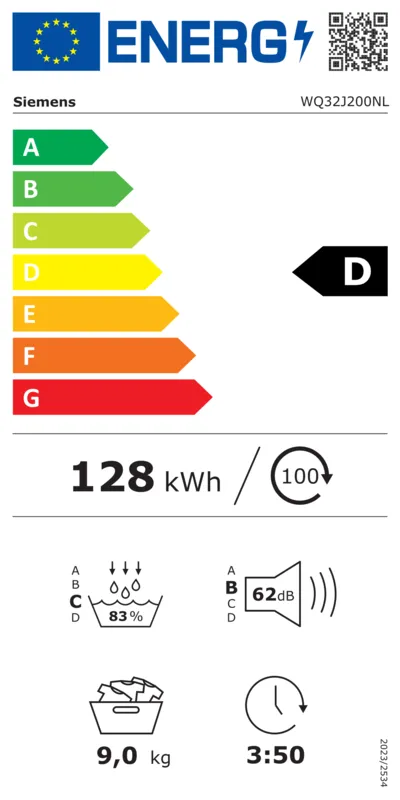 Siemens WQ32J200NL energielabel