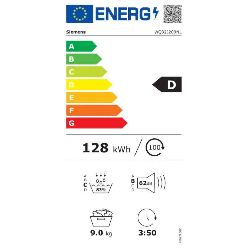 Siemens WQ32J209NL energielabel